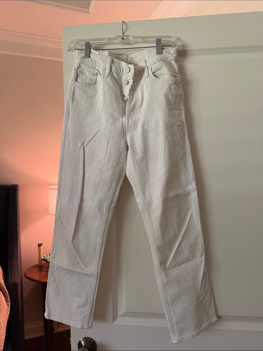 MOTHER White Straight Jeans with Button Fly